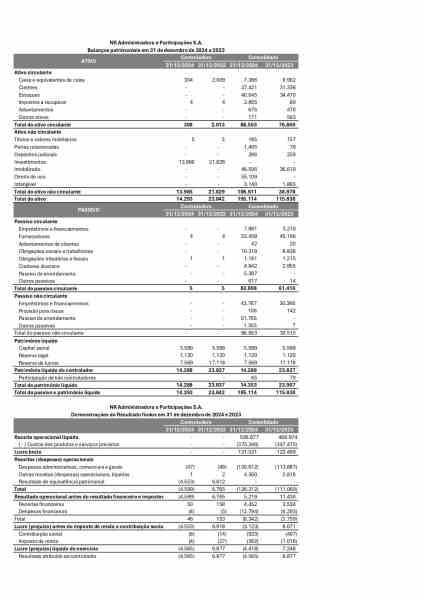 Financial statement of HN Administradora y Participaciones S.A. including balance sheet data from 2014 to 2018, showcasing assets, liabilities, and equity.