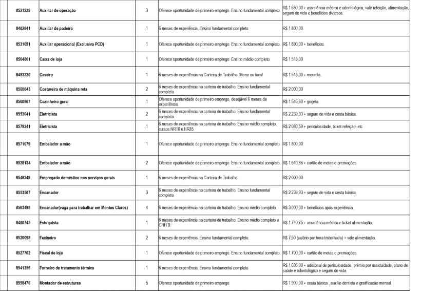 Imagem de uma lista de vagas de emprego, incluindo cargos, requisitos, e salários.