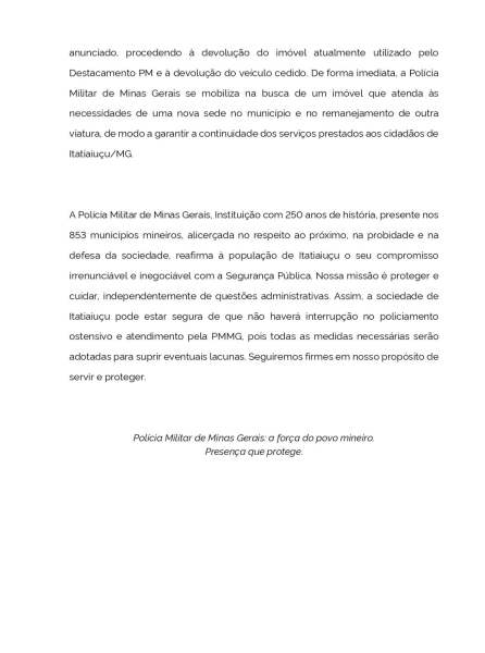 Nota da Prefeitura de Itatiaiuçu sobre a parceria com a Polícia Militar e a importância da fiscalização para a segurança pública.