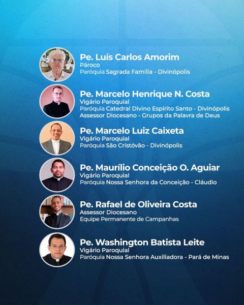 Lista de padres com suas funções e paróquias em Divinópolis, Brasil.