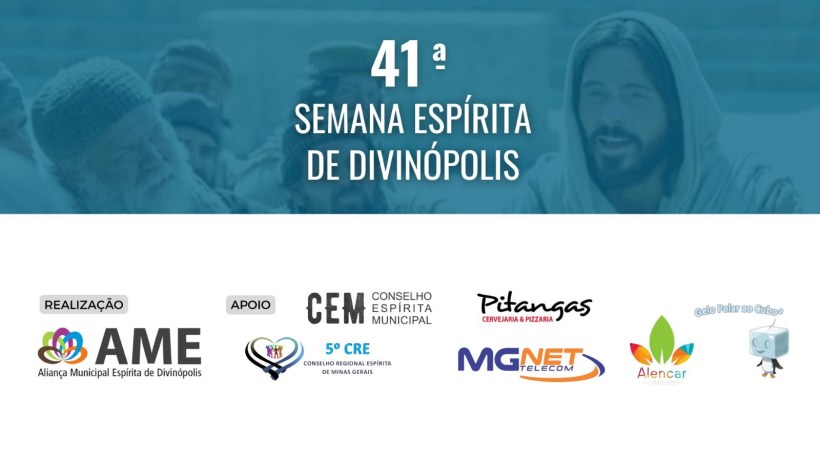 Banner da 41ª Semana Espírita de Divinópolis com logotipos de patrocinadores e apoiadores.