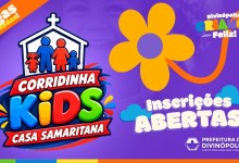 Crianças participam da Corridinha Kids Casa Samaritana no Parque da Ilha, em Divinópolis