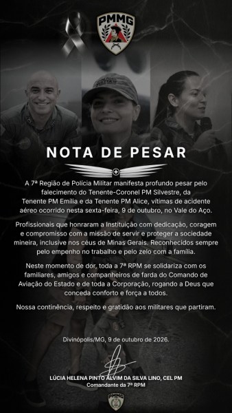 Nota de pesar da 7ª Região de Polícia Militar pelo falecimento de membros da corporação em um acidente, destacando a dedicação e compromisso dos profissionais.