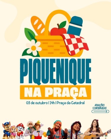Piquenique na Praça na Praça da Catedral, em Divinópolis, com atrações gratuitas para crianças e famílias