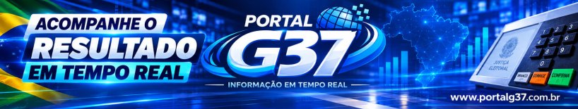 Banner do Portal G37 com fundo azul, destacando a frase 'Acompanhe o resultado em tempo real' e informações sobre resultados e dados em tempo real.